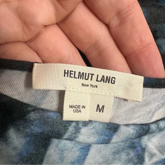 Helmut Lang Draped Bird Print Asymmetric Dress Blue Grey Sz M - Picture 5 of 6